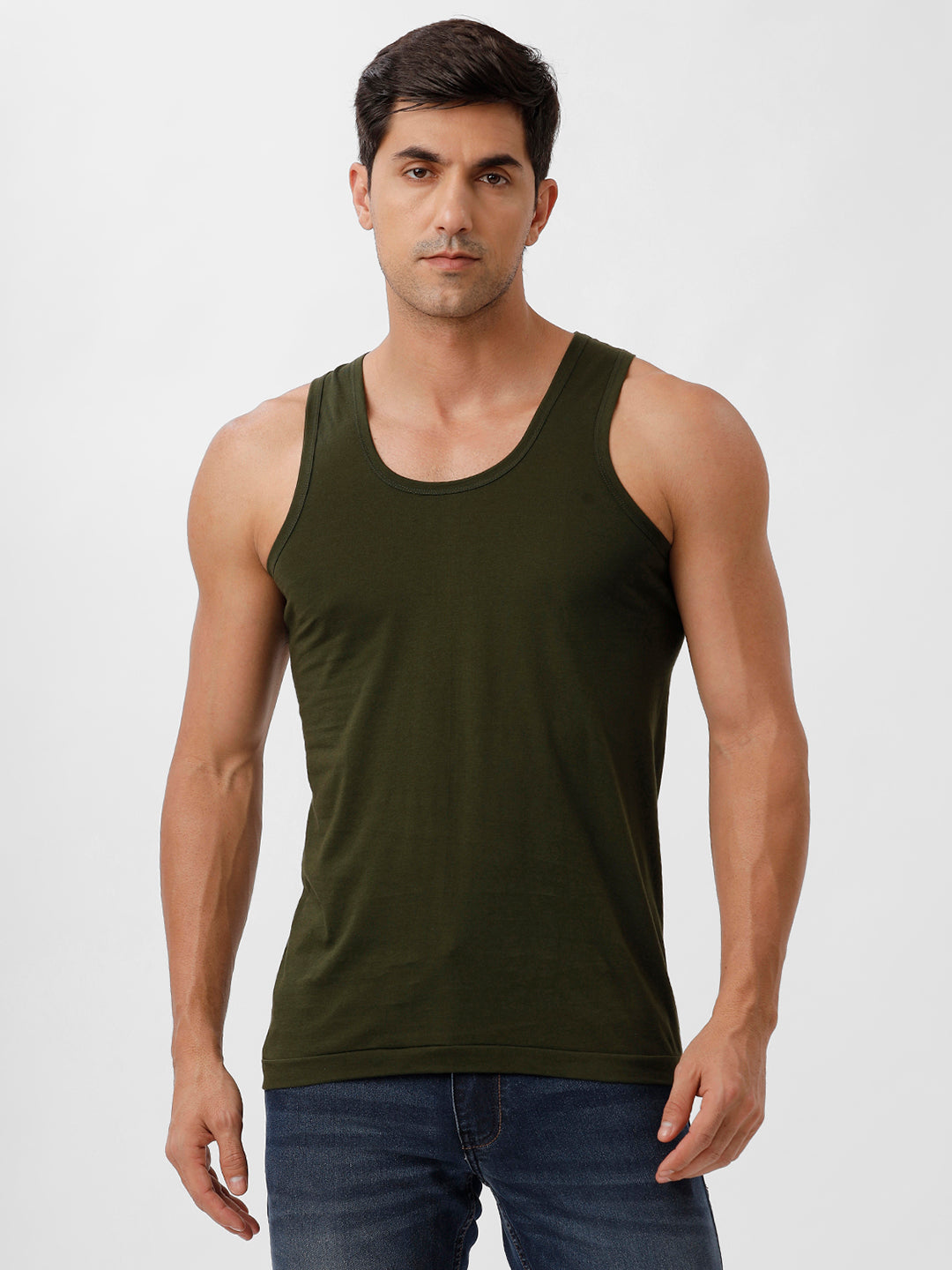 Men 100% Combed Cotton Pine Green Vest RN Sukra (Pack of 2)