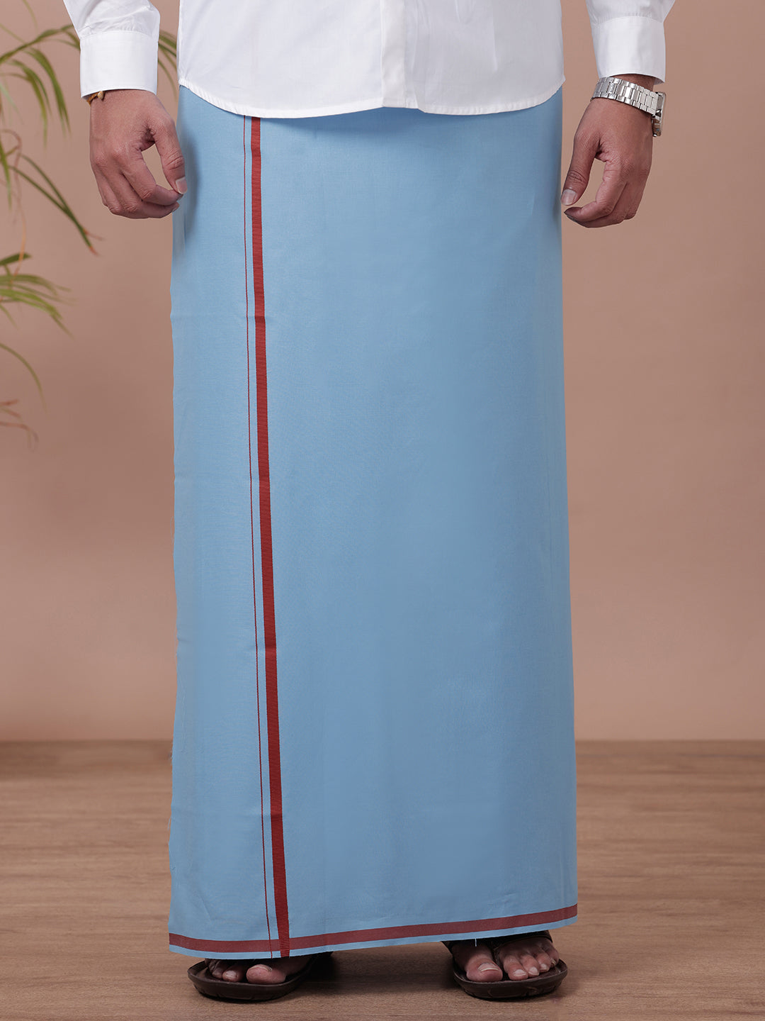 Men Cotton Blend Single Layer Blue Dhoti with Assorted Border Rishi BB4