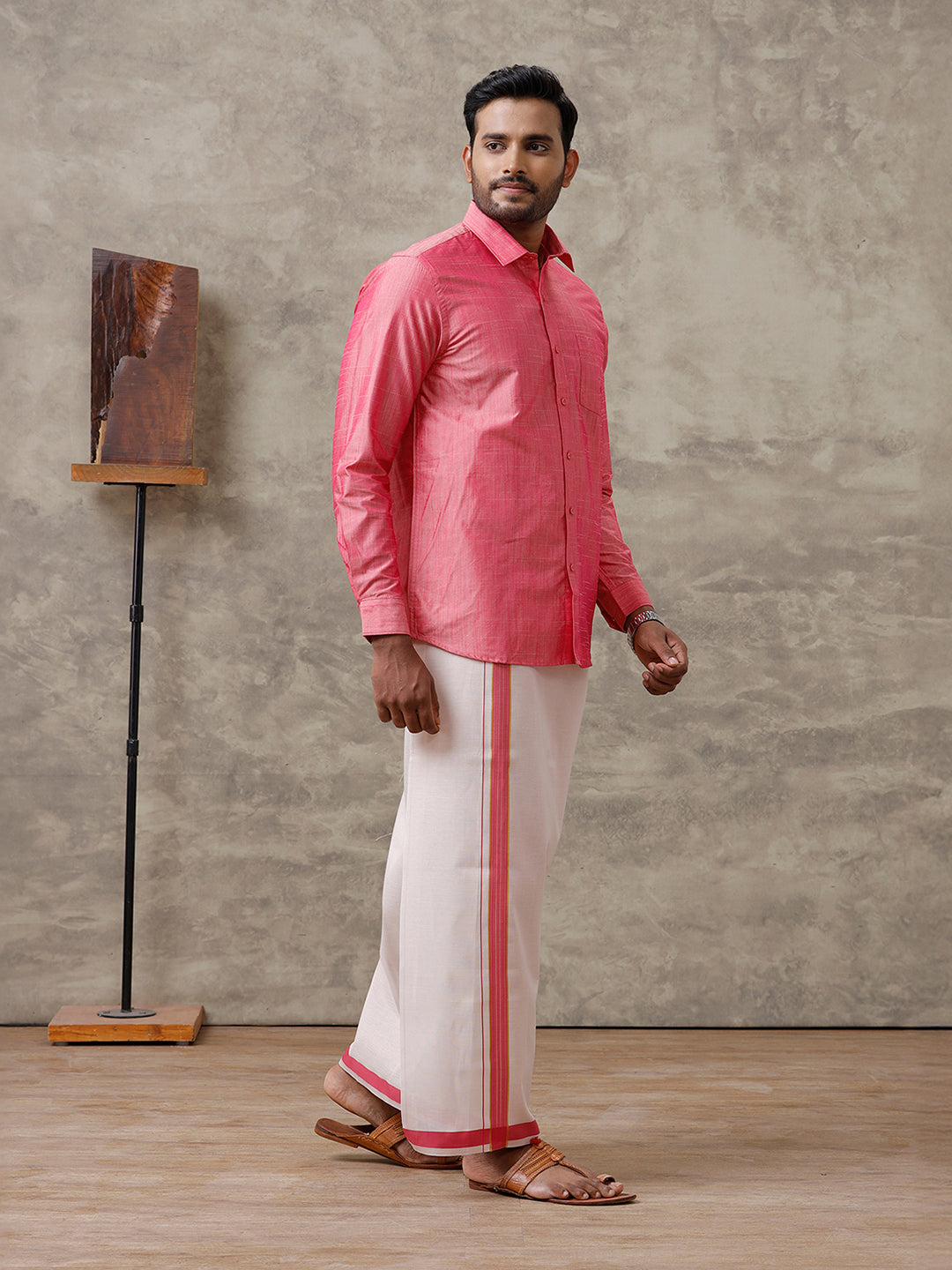 Couple Combo Shirt & Dhoti Set with Saree Pink ASS118