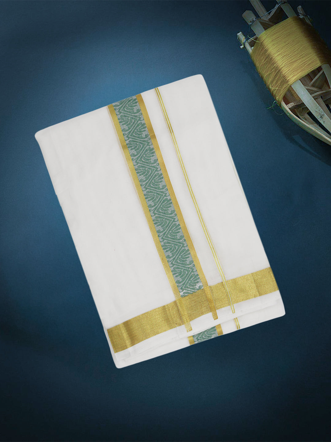 Men Premium Handloom White Dhoti with Fancy Border HLM75