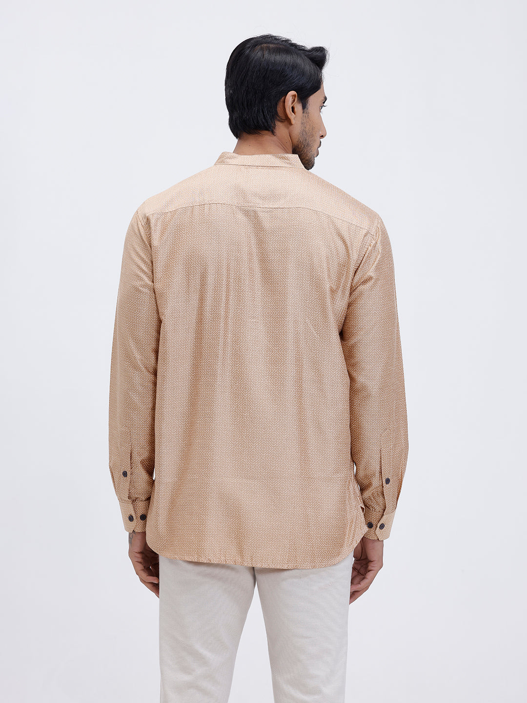 Men Cotton Short Length Printed Pocket Kurta Khaki Beige RL18