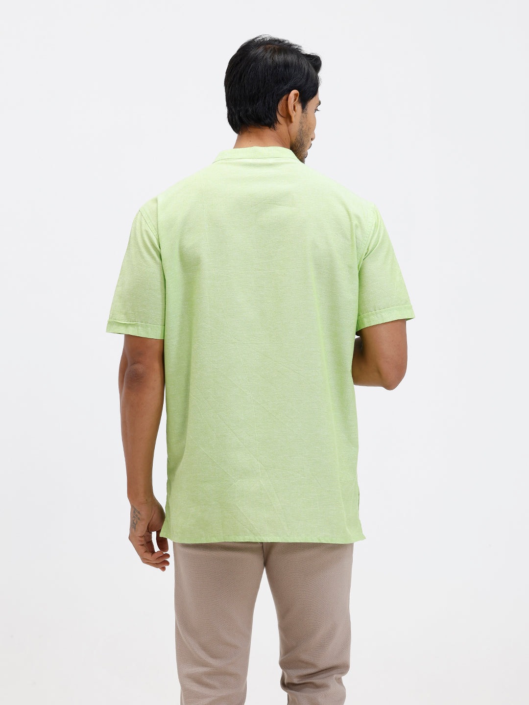 Men Cotton Short Length Plain Pocket Kurta Pale Green PC27