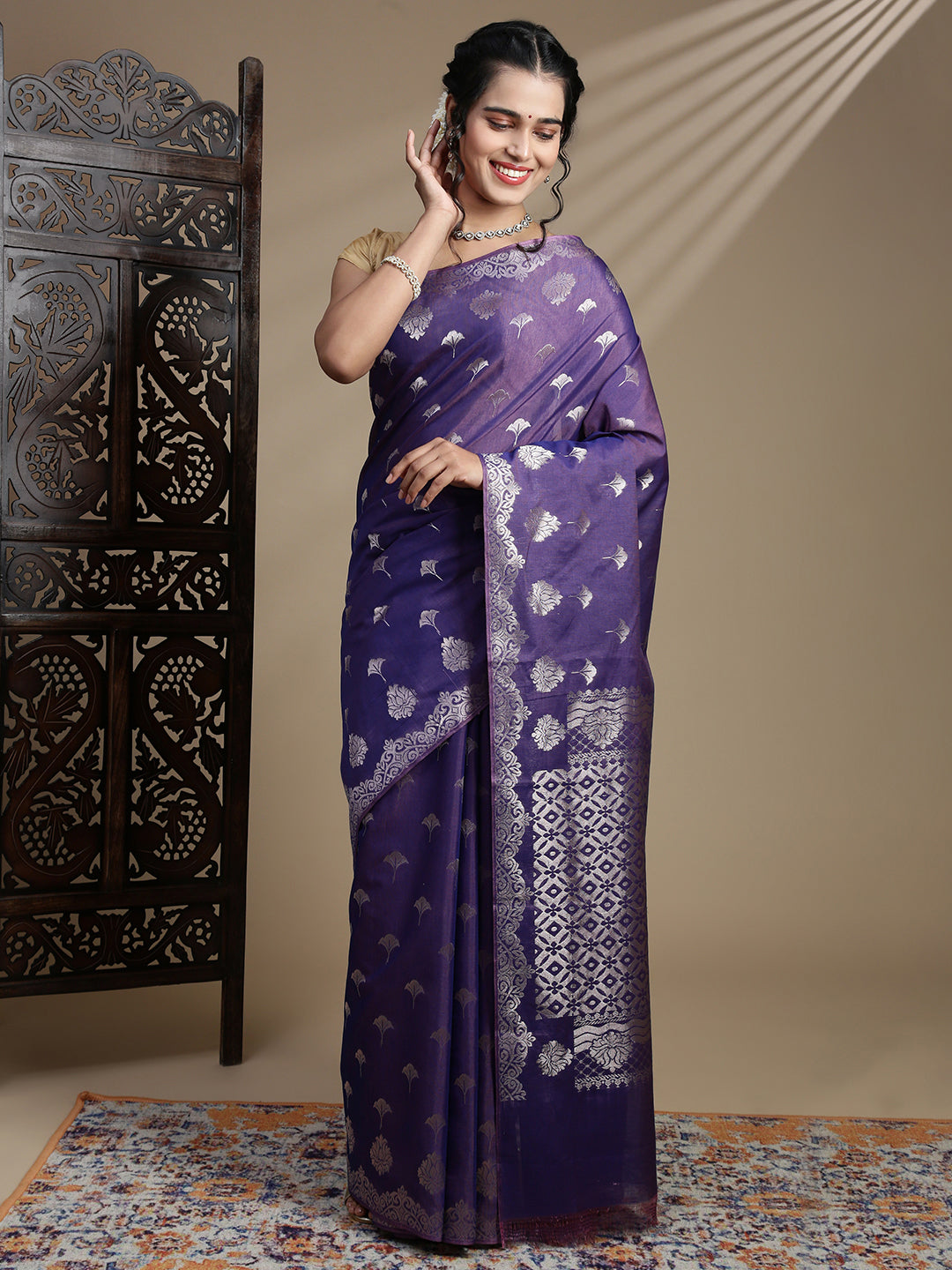 Women Lavender Kora Cotton Saree SK101
