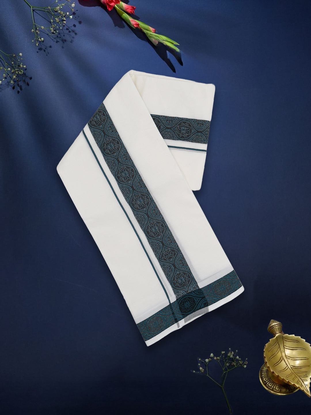 Men Premium Cotton Double Layer White Dhoti with Fancy Border Luxury Club LC22