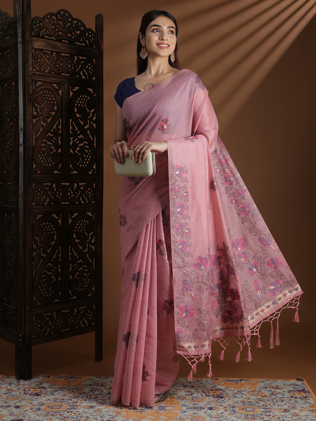 Women Pink Cotton Weaving Saree PCS246