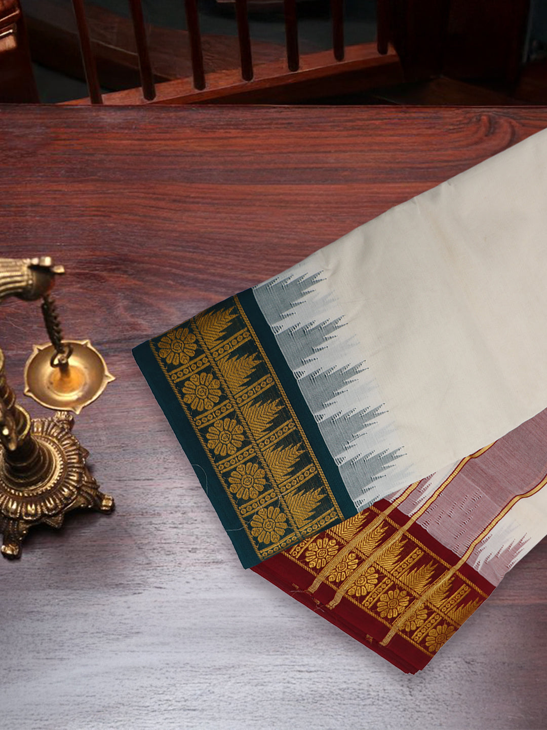 Men Kora Cotton Fancy Jari Border Panchakacham with Angavasthram (9+5) Seshachalam