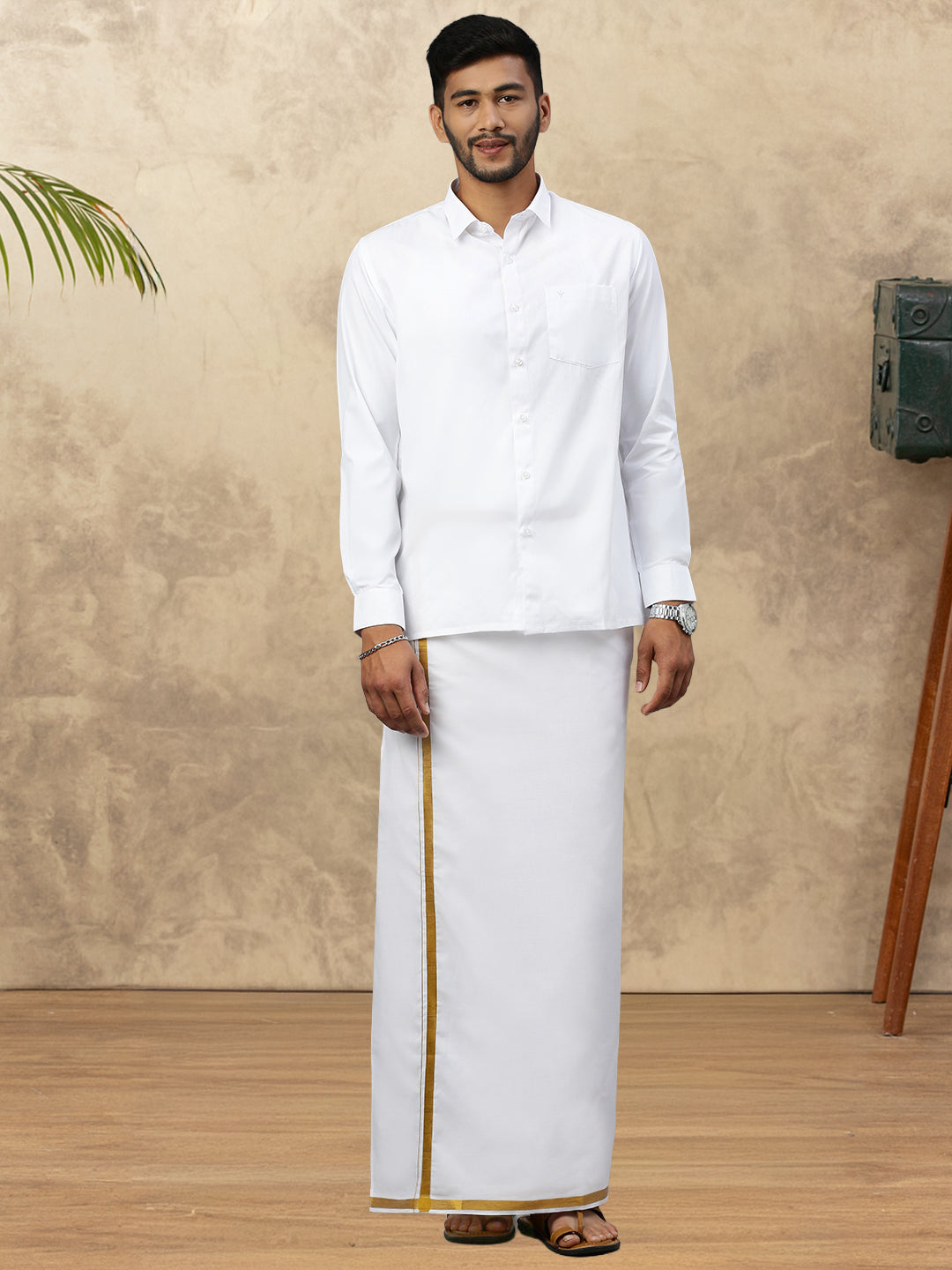 Mens Cotton Blend Dhoti with Jari Border (2M)