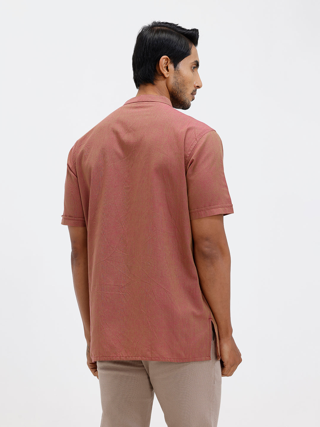 Men Cotton Short Length Plain Pocket Kurta Greenish Pink PC25