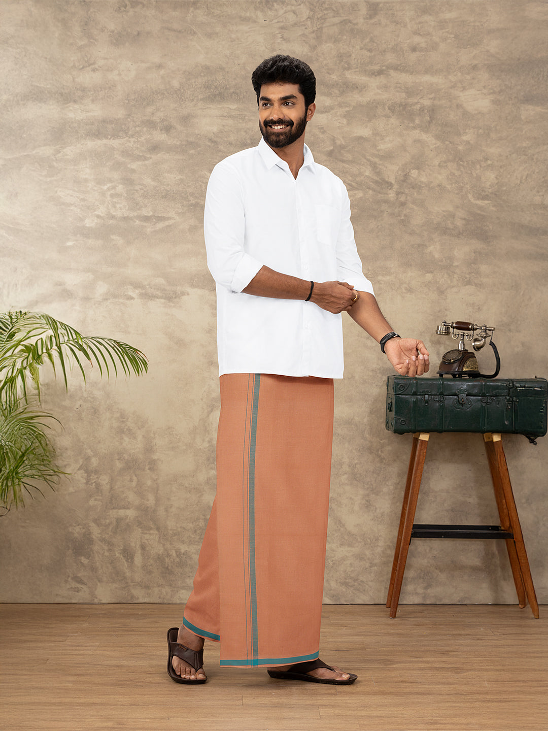 Men Cotton Blend Single Layer Kaavi Dhoti with Fancy Border Enrich Colour 1