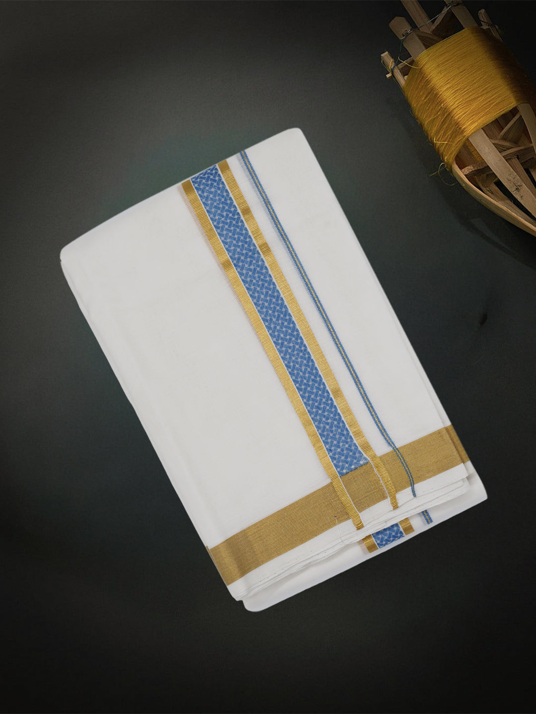 Men Premium Handloom Off White Dhoti with Fancy Border HLM83