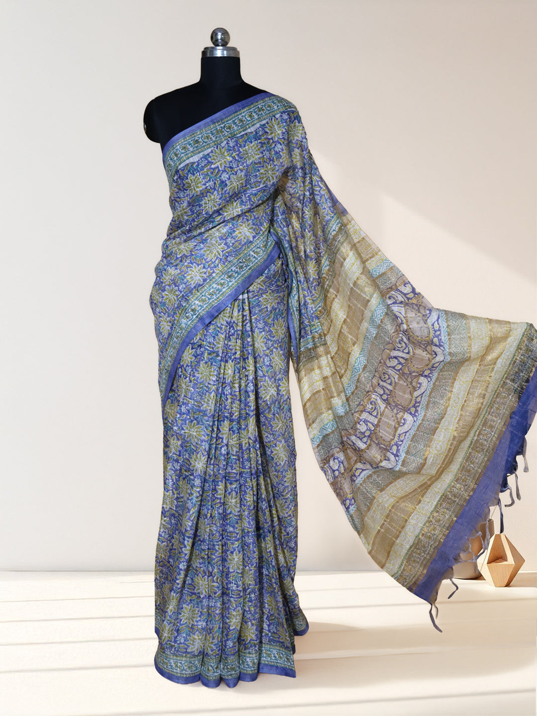Women Blue Linen Cotton Saree SL232