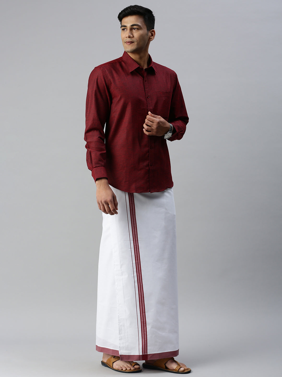 Men Matching Border Dhoti & Full Sleeves Shirt Set Trendy CC8