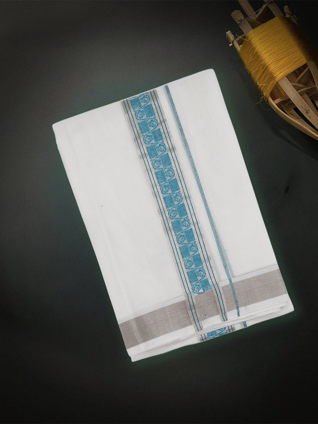 Men Premium Handloom White Dhoti with Fancy Border HLM72