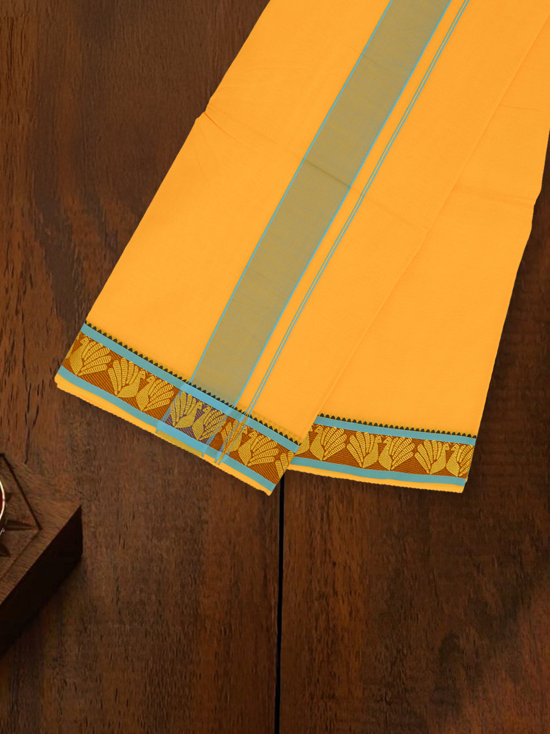 Men 100% Cotton Panchakacham with Angavasthram Set Adinath Mango (9+5)