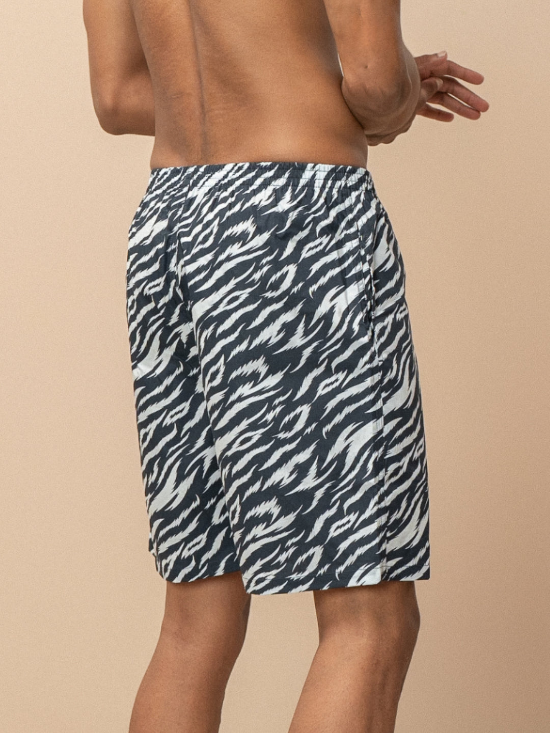 Men 100% Combed Cotton Navy Woven Printed Boxer Long Shorts WB56