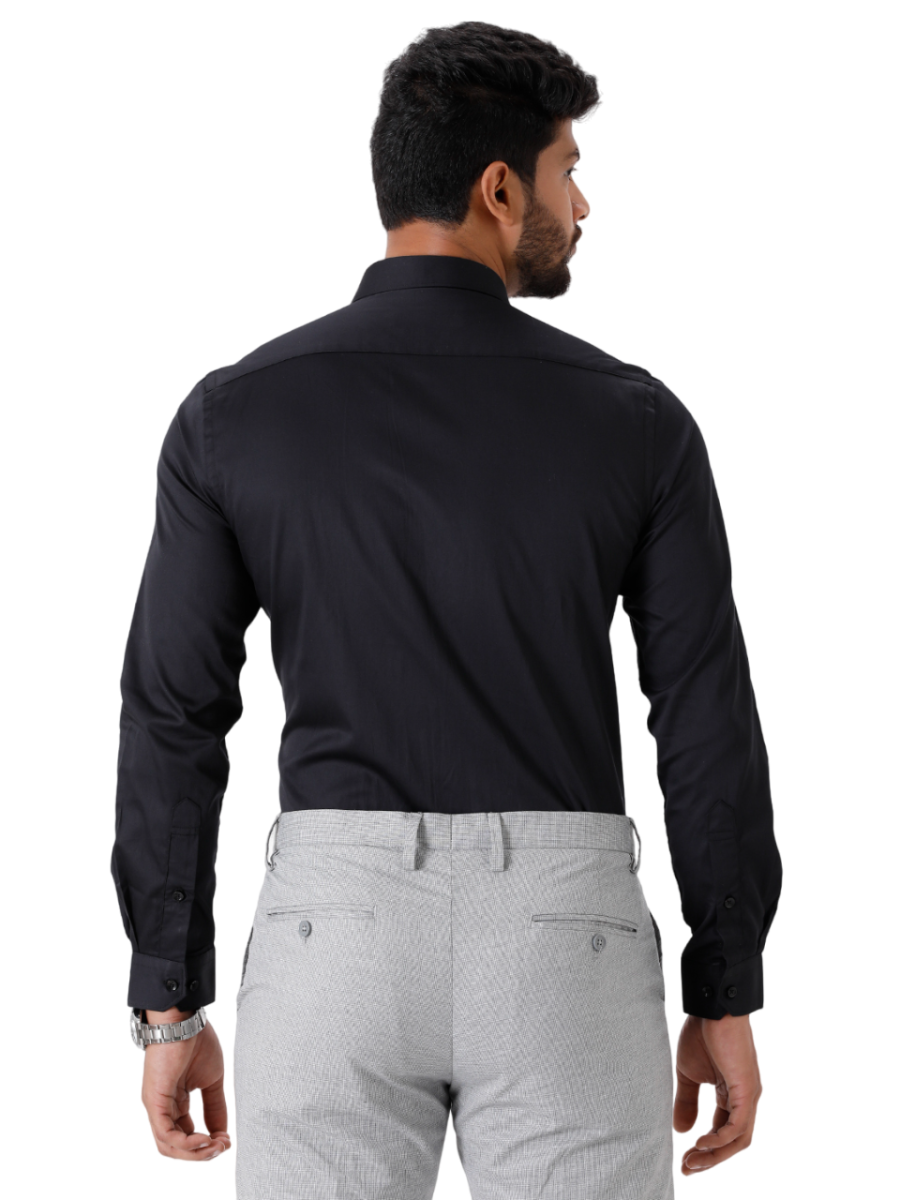 Mens Cotton Formal Full Sleeves Black Shirt-Back view
