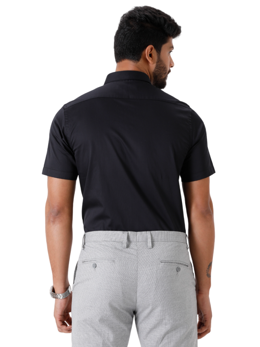 Mens Cotton Formal Half Sleeves Black Shirt-Bck view
