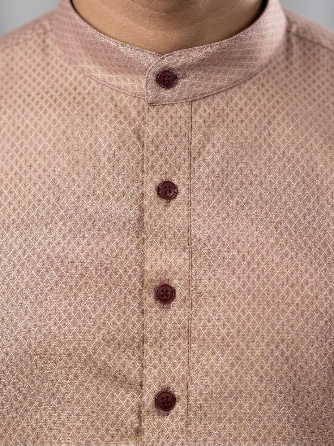 Men Light Purple Medium Length Kurta with Matching Border Dhoti Set MHJ1