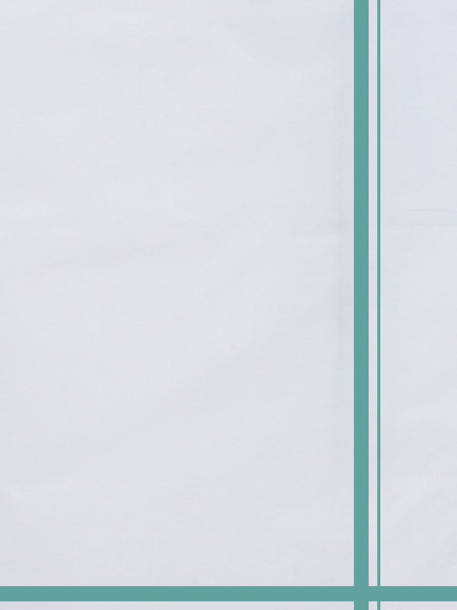 Mens White Stain Guard Single Dhoti with Light Blue Big Border Tide-Zoom view