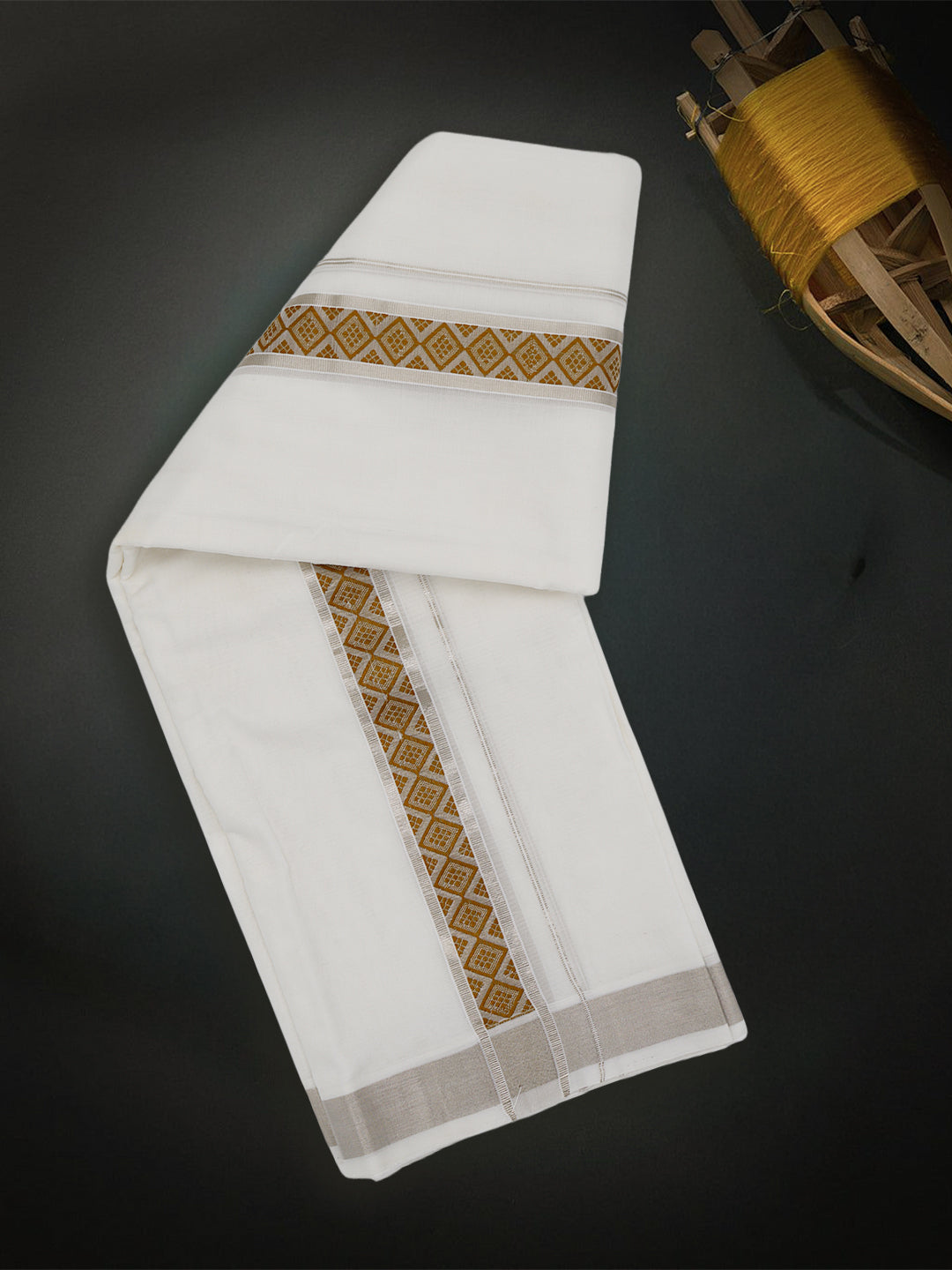 Men Premium Handloom White Dhoti with Fancy Border HLM74