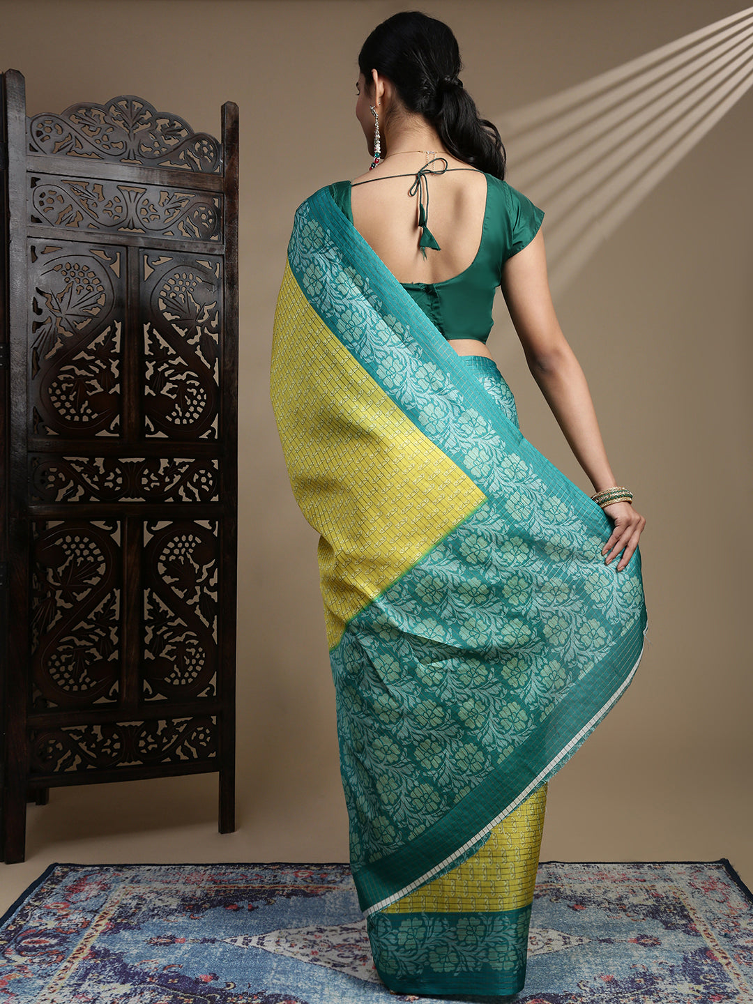 Women Yellow Semi Tussar Printed Saree ST312