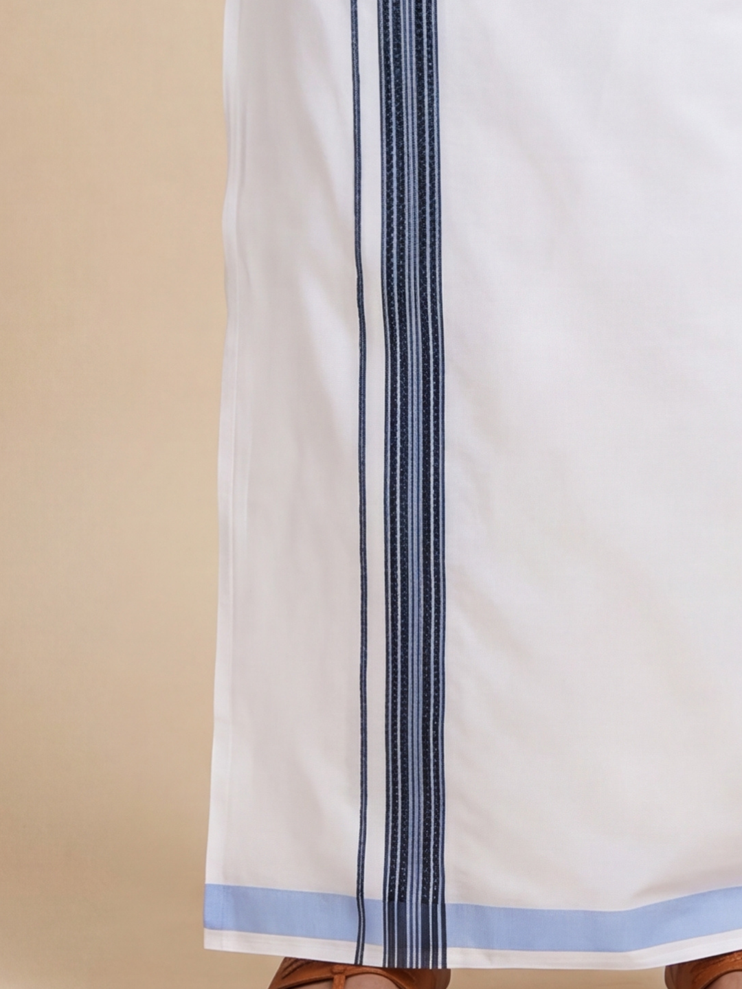 Men Navy Blue Matching Border Dhoti With Printed Shirt Set Fusion PS25