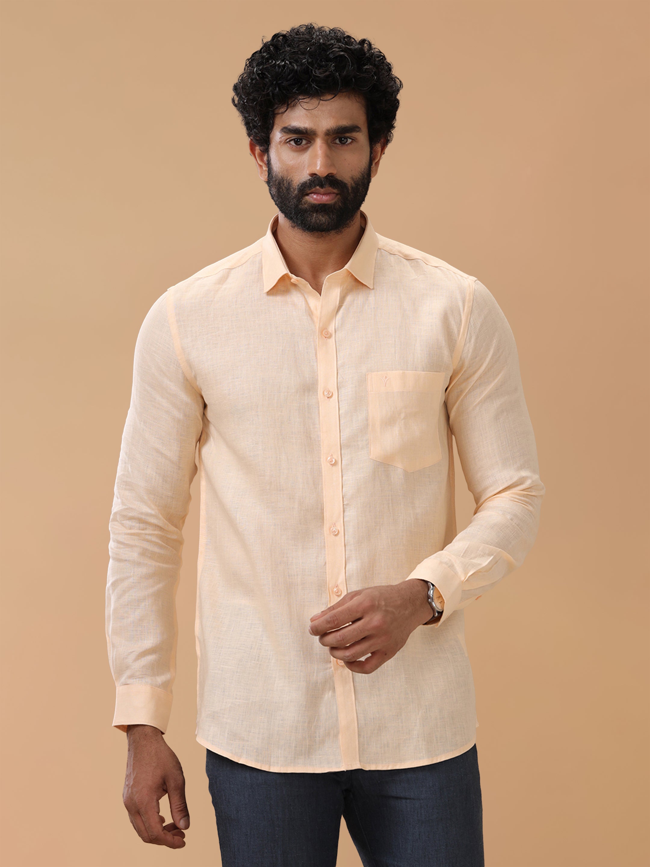 Pure Linen Pale Orange Smart Fit Shirt L88