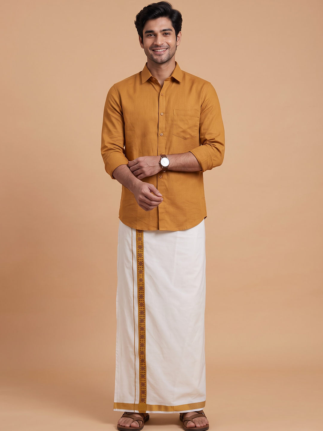 Single Layer Cotton Blend White Dhoti with Fancy Jari Border - GP05