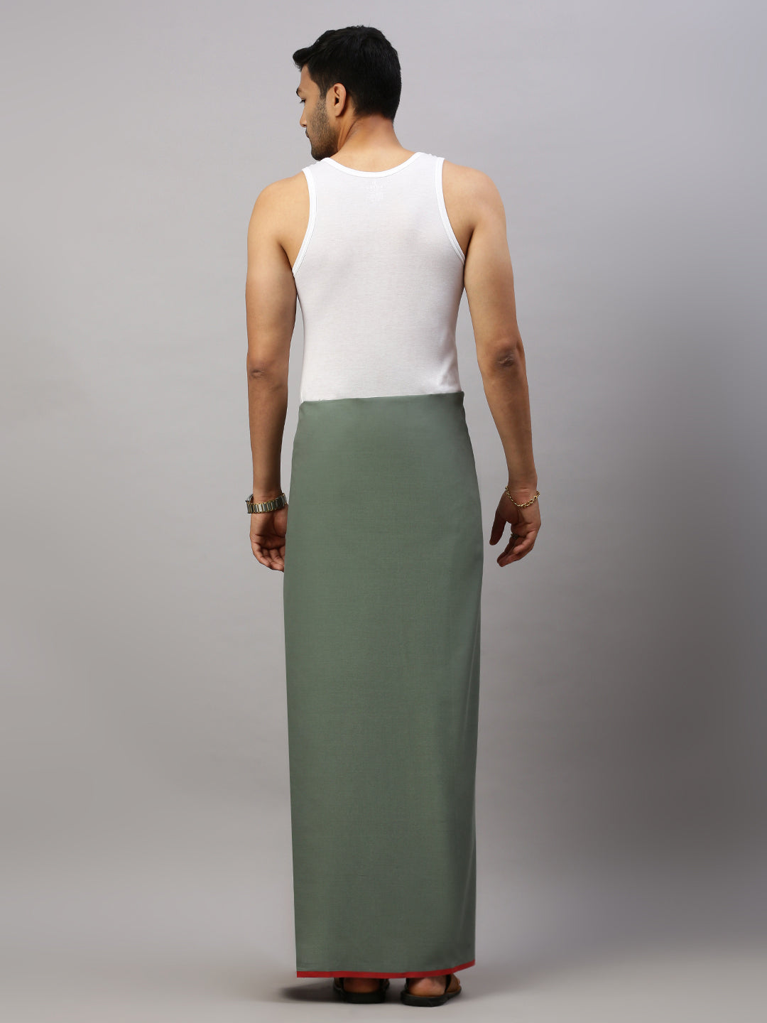 Men Cotton Blend Single Layer Green Dhoti with Assorted Border Enrich Colour 5