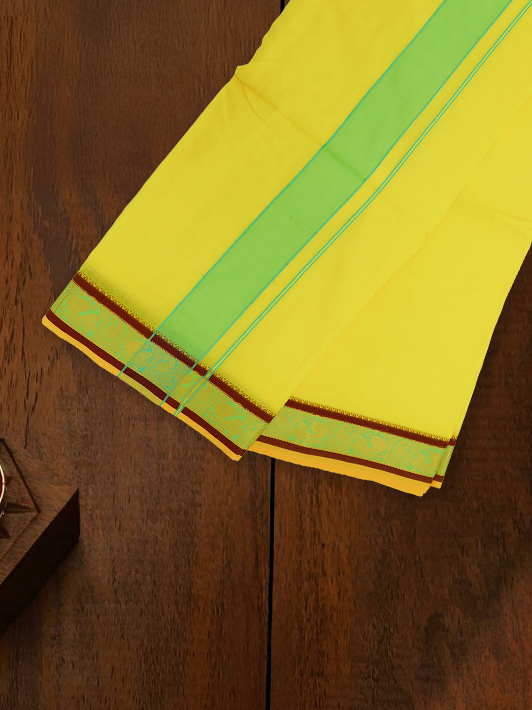 Men 100% Cotton Panchakacham with Angavasthram Set Adinath Yellow (9+5)