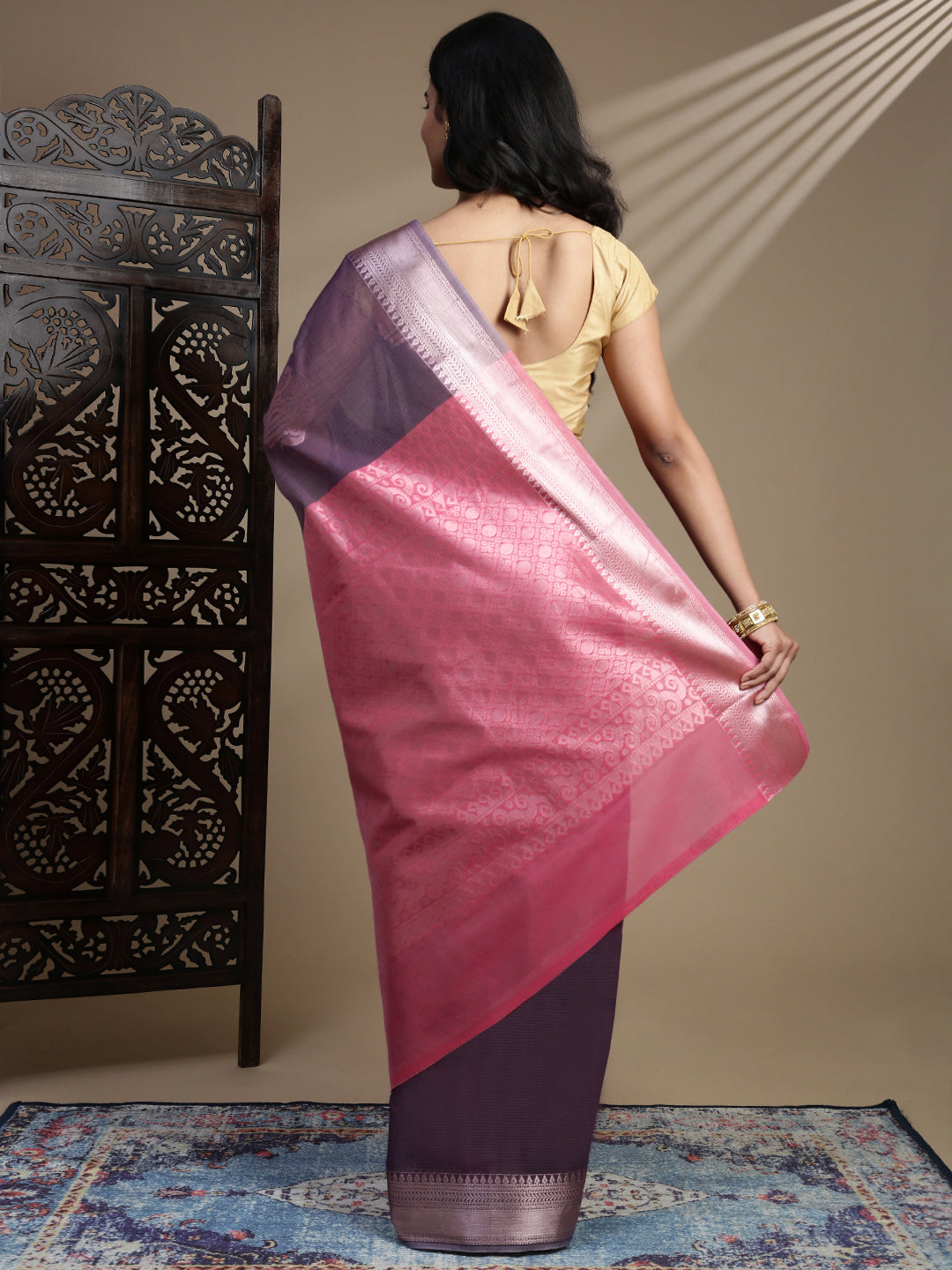 Women Light Purple Kora Cotton Fancy Saree SK110