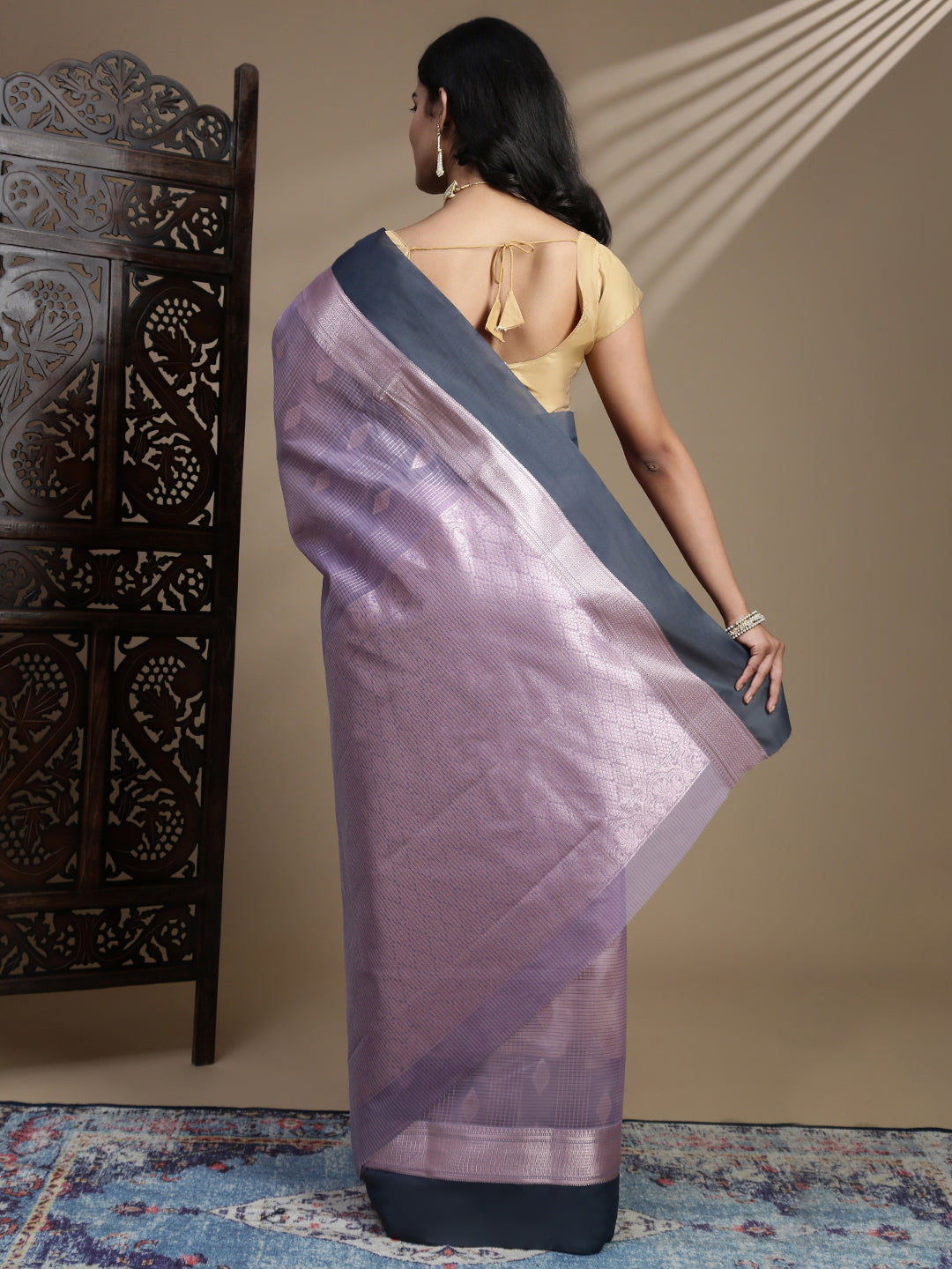Women Lavender Semi Kora Cotton Saree SK124