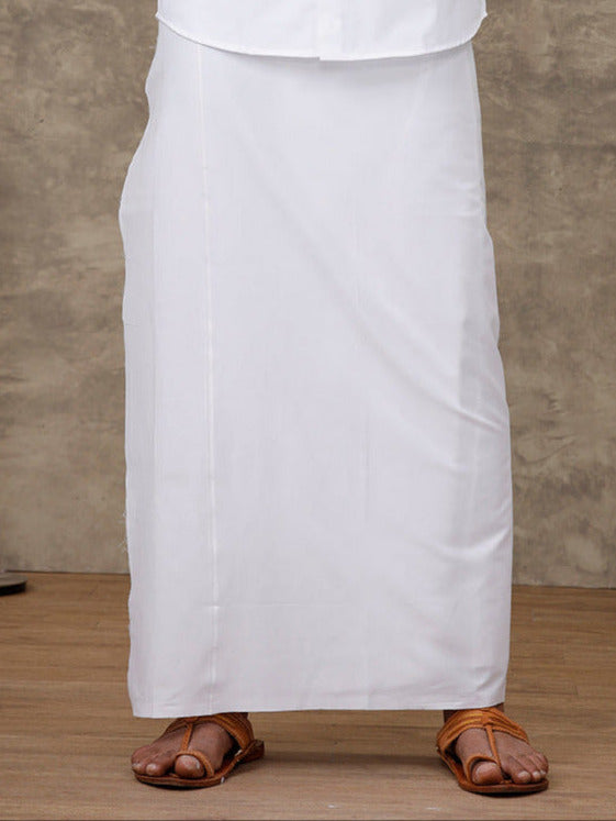 Men Cotton Blend Single Layer Prayer Dhoti with White Small Border AL Alameen