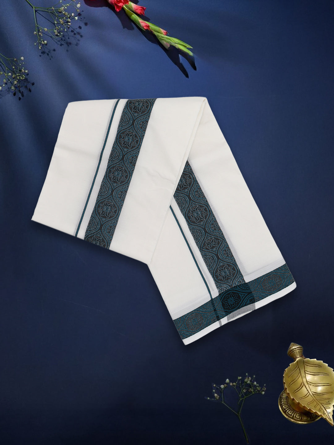 Men Premium Cotton Double Layer White Dhoti with Fancy Border Luxury Club LC22