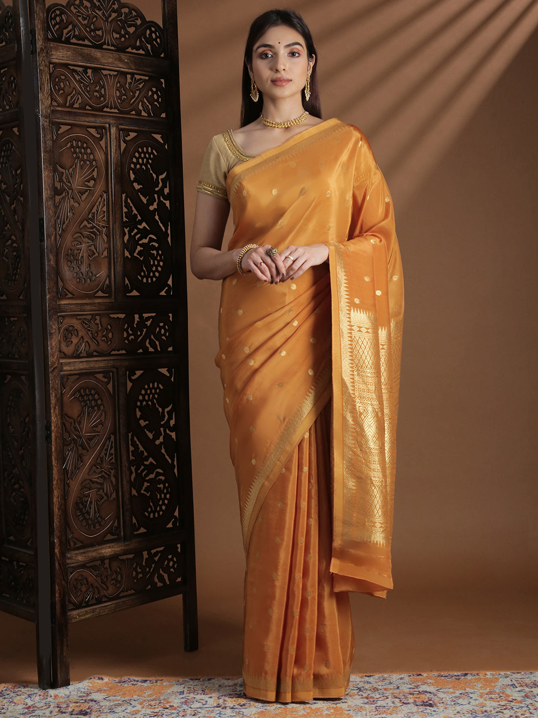 Women Semi Mysore Silk Saree Mustard SS400