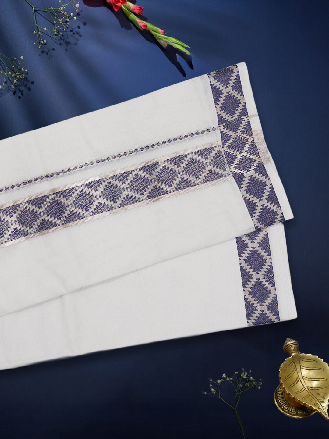 Men Premium Cotton Double Layer White Dhoti with Fancy Jari Border Luxury Club LC15