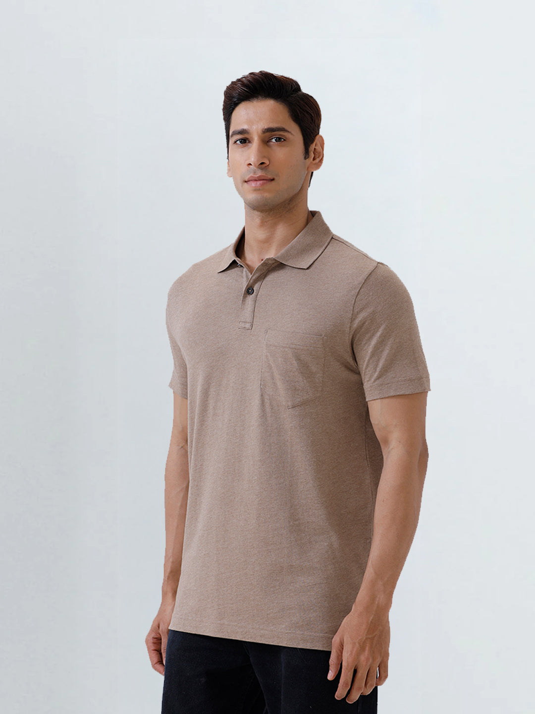 Men TENCEL™ Modal Fibers with Micro technology Polo T-Shirt Brown Heather EMP9