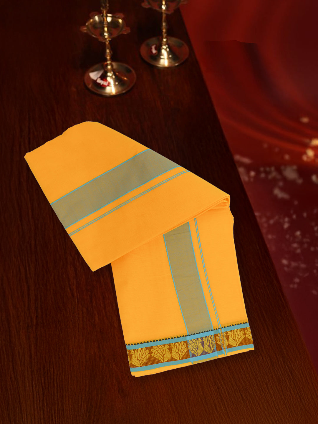 Men 100% Cotton Panchakacham with Angavasthram Set Adinath Mango (9+5)