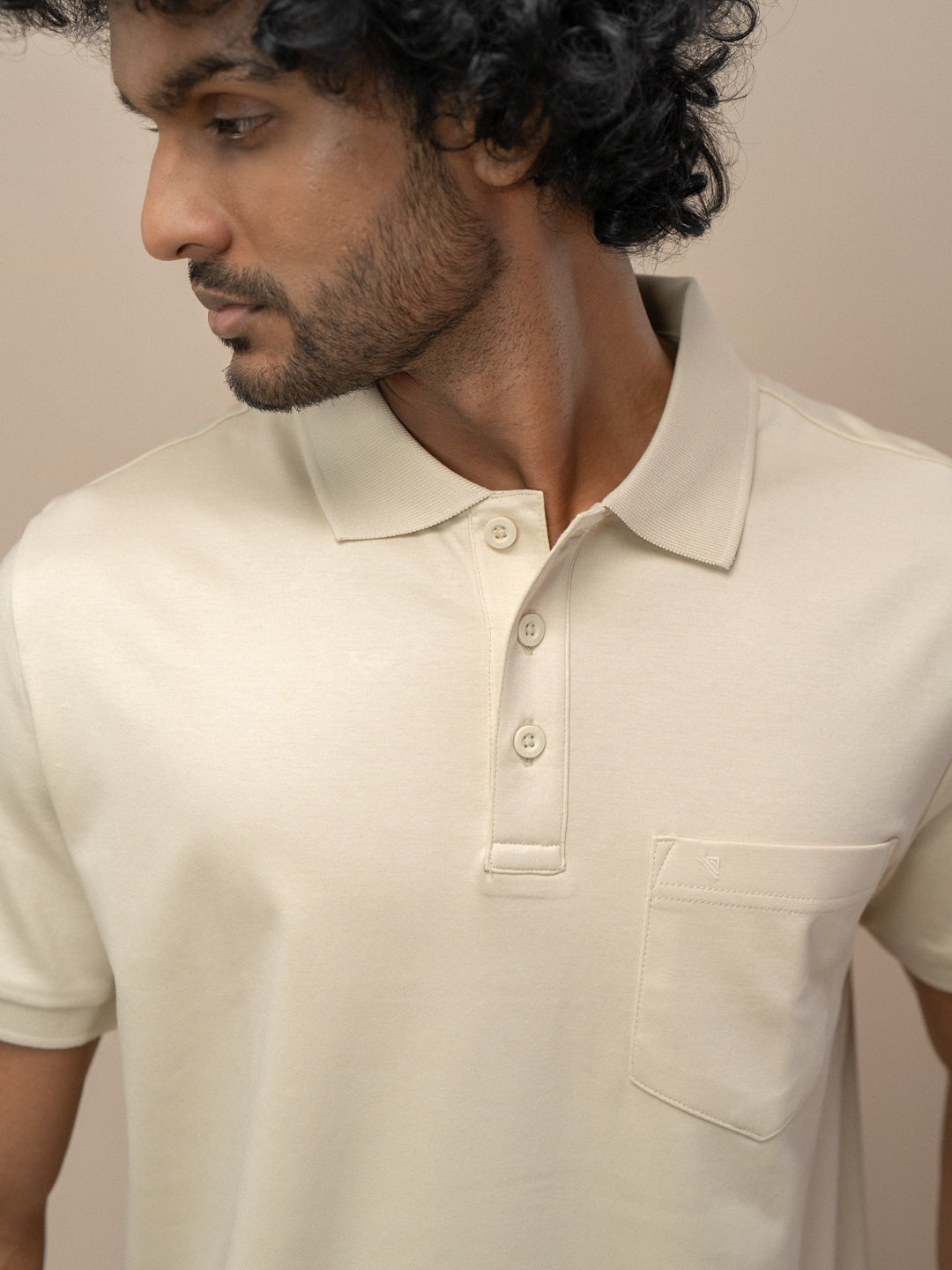 Men Extra Long Staple Cotton Smart Fit Apex Polo T-Shirt Ivory Cream AX3