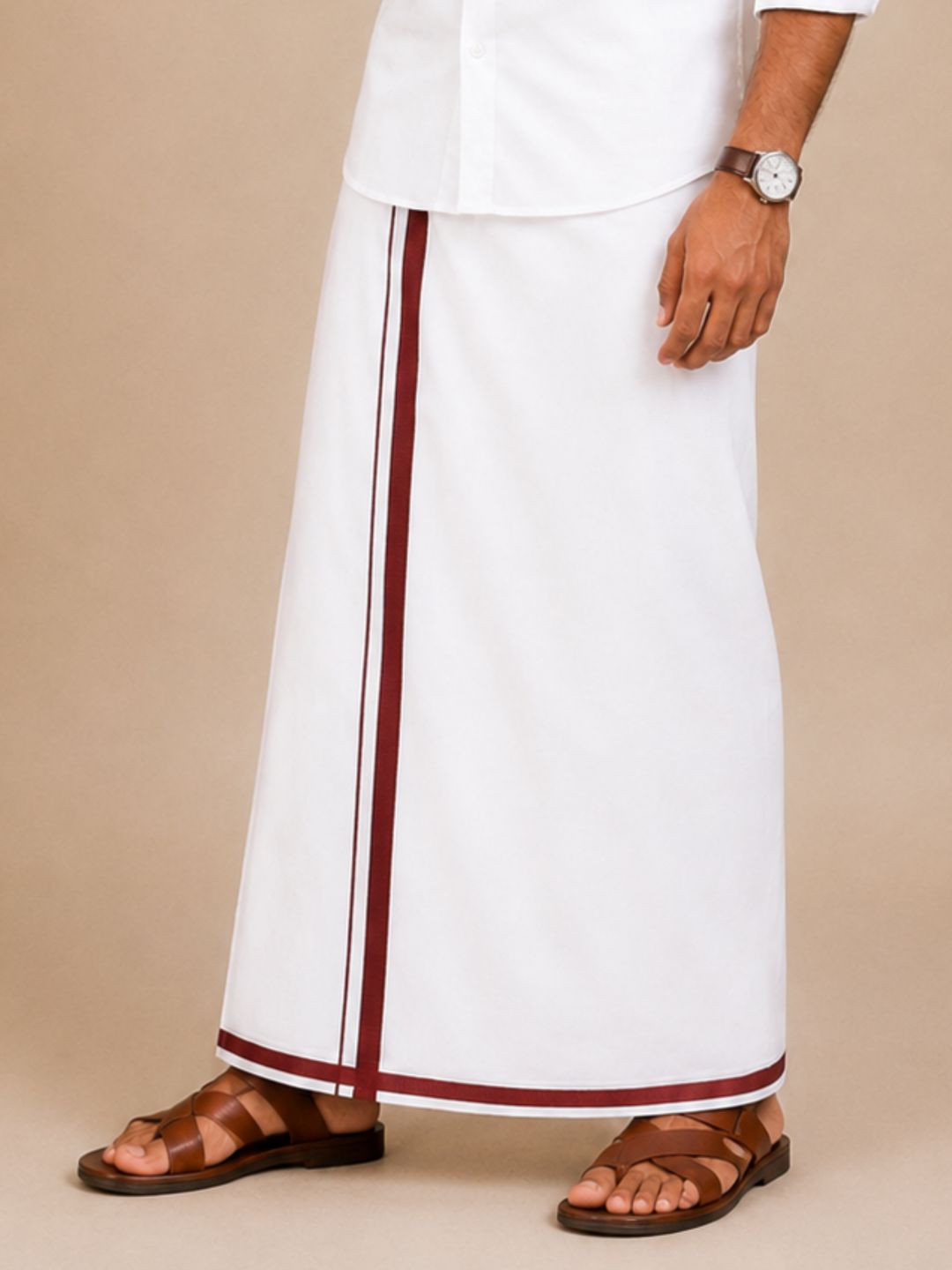 Men Wrinkle Free Single Layer Small Border Dhoti Amul AM02