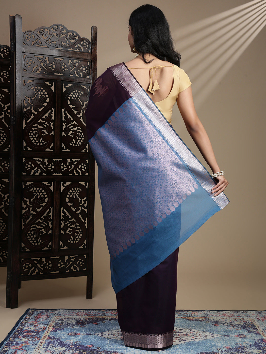 Women Semi Kora Cotton Dark Grape Wine SK128