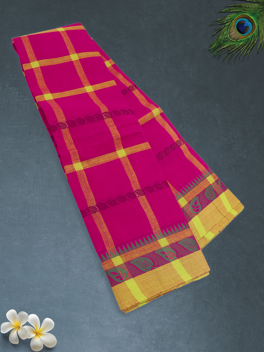 Women Dark Pink Pure Chettinad Cotton Saree PCS223