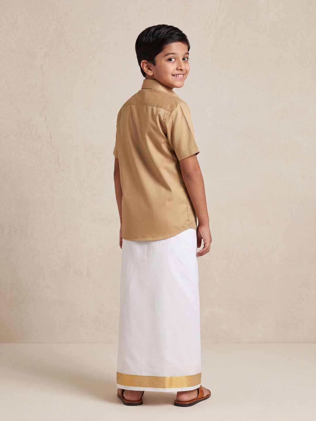 Boys 100% Cotton Brown Shirt and Fancy Border Dhoti Set BT1