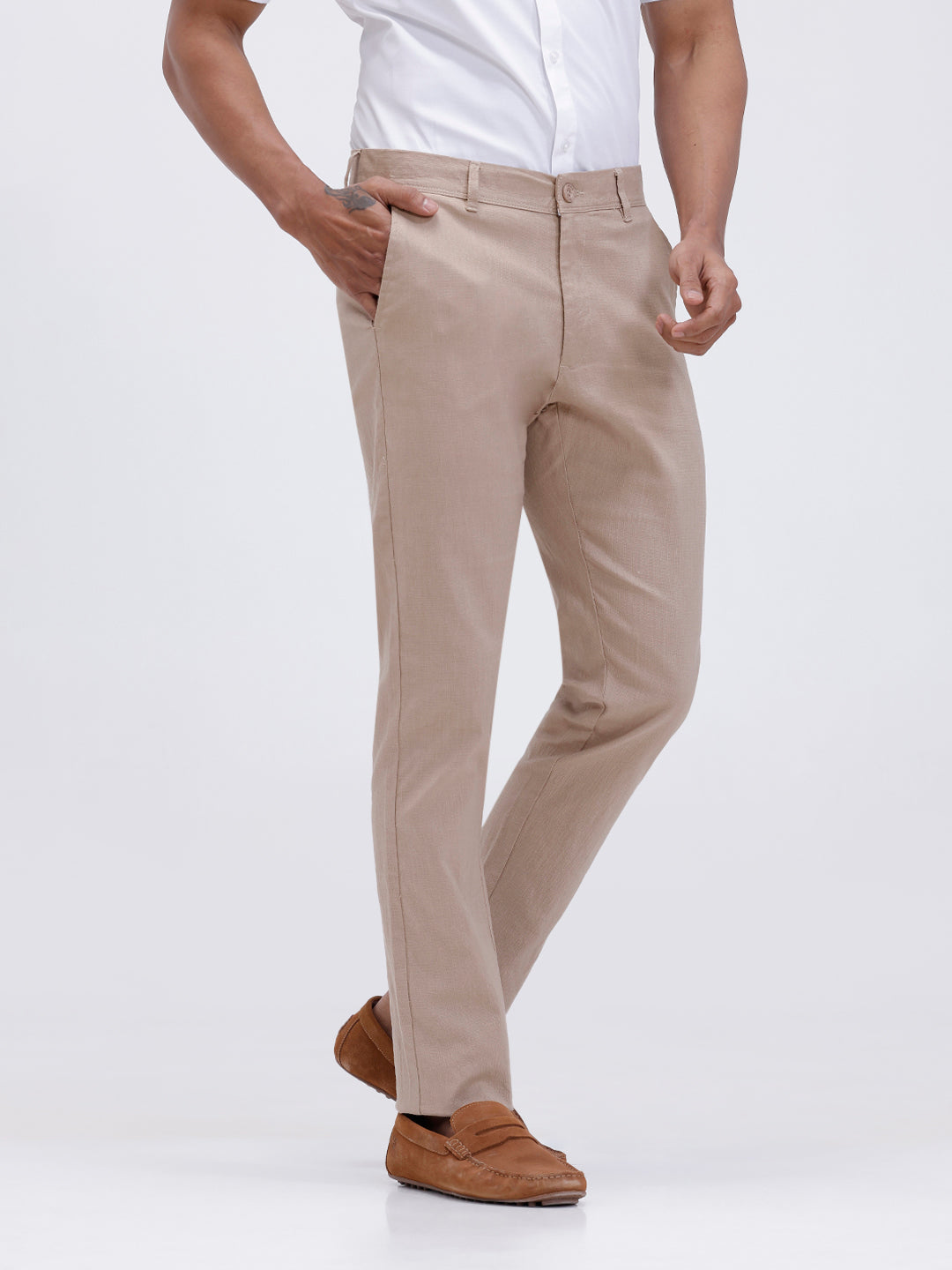Mens Cotton Shirt and Linen Cotton Light Brown Trouser Combo TR15504