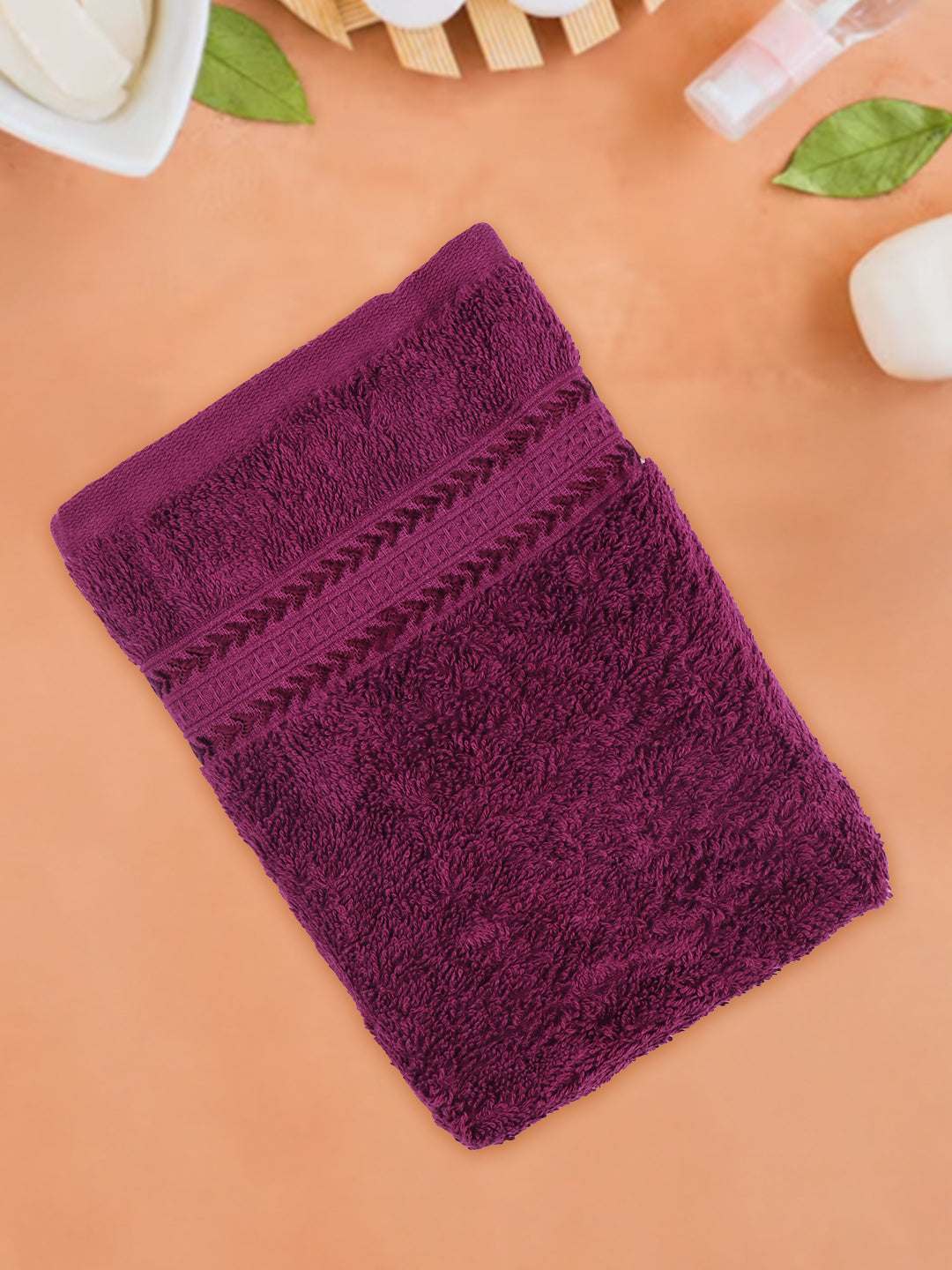 Highly Absorbent & Quick Dry Cotton Bamboo Terry Towel Set – Purple Hand, Face & Bath Towels (Pack of 3)