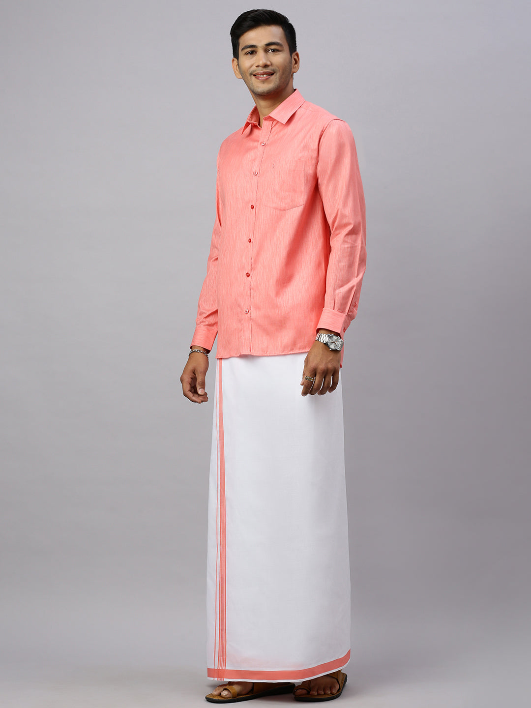 Men Mandy Matching Border Dhoti & Full Sleeves Shirt Set CV1
