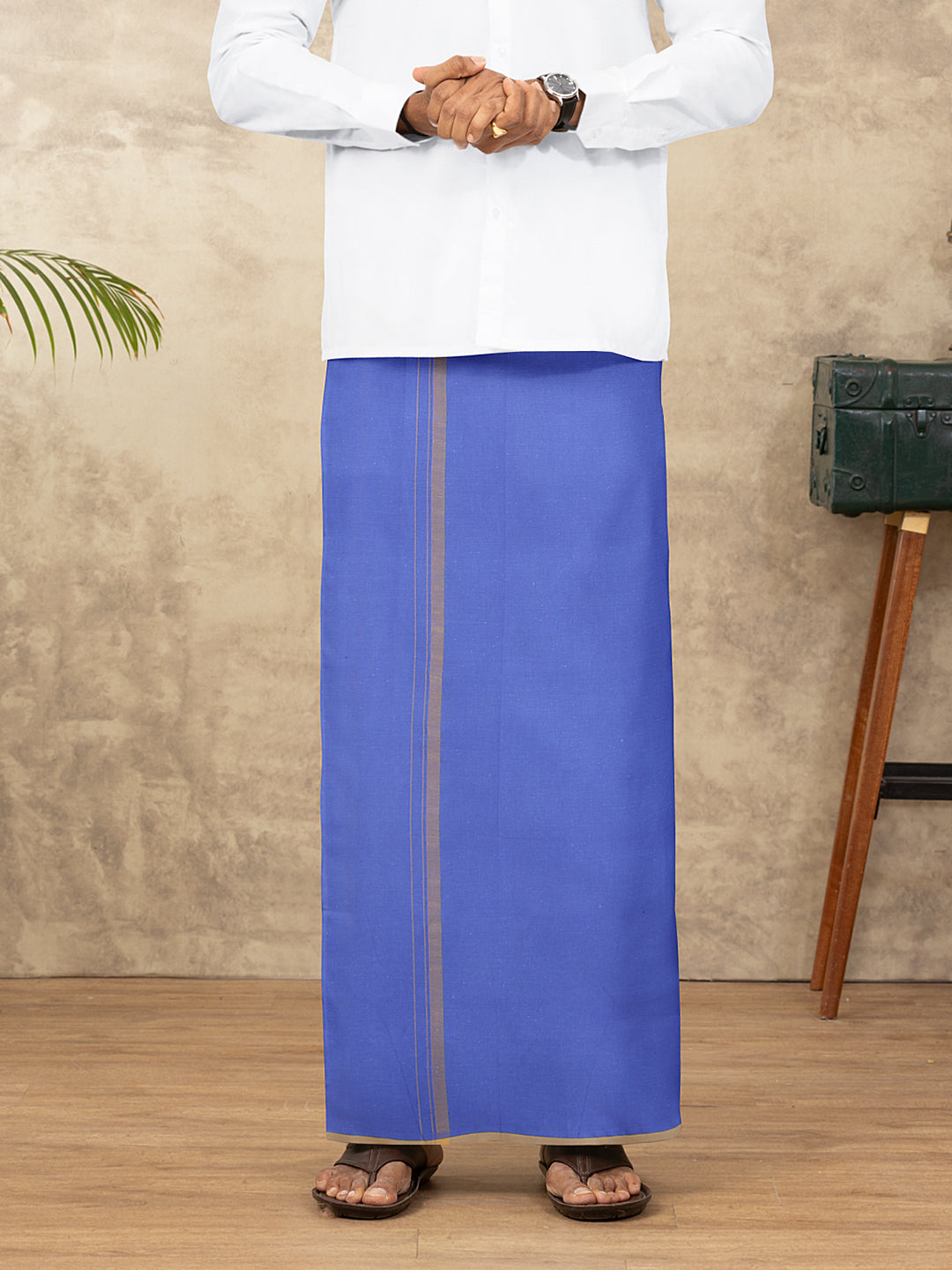 Men Cotton Blend Single Layer Blue Dhoti with Fancy Border Enrich Colour 6