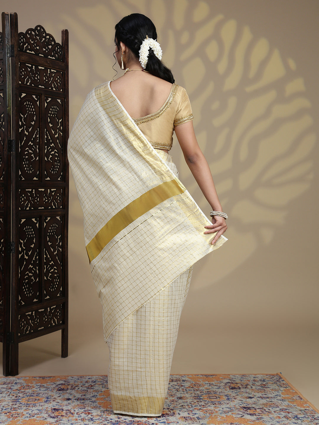 Couple Combo Shirt & Dhoti Set with Saree Gold KS218