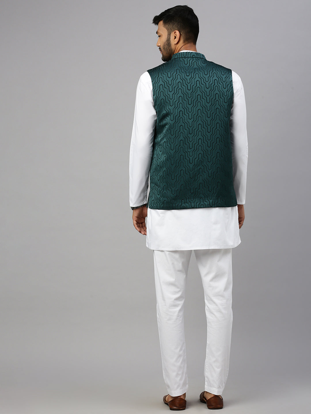 Men Printed Ethnic Jacket Dark Green JC5