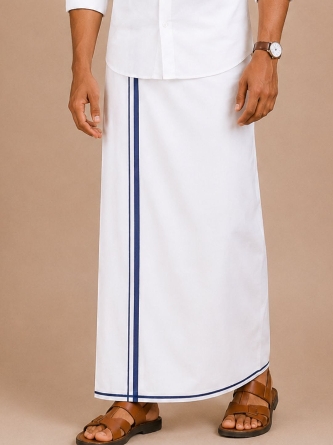 Men 100% Cotton Single Layer Small Border Dhoti Naval NV02